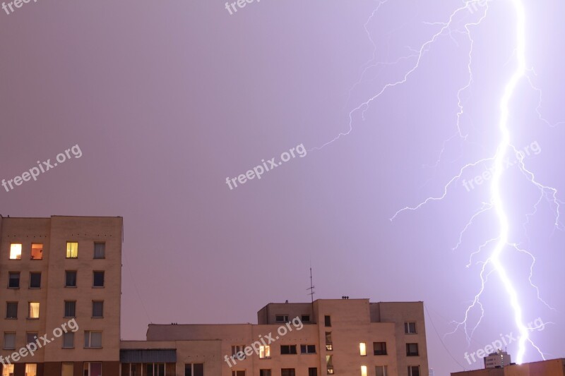 Lightning City Night Storm Free Photos