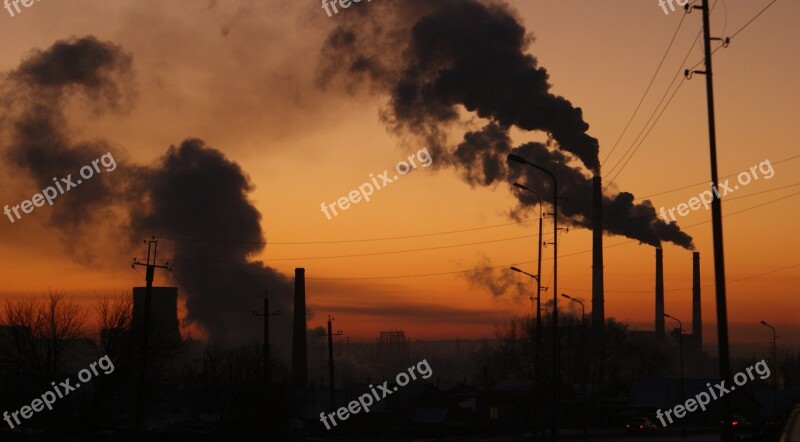 City Smoke Industry Plant Sunset