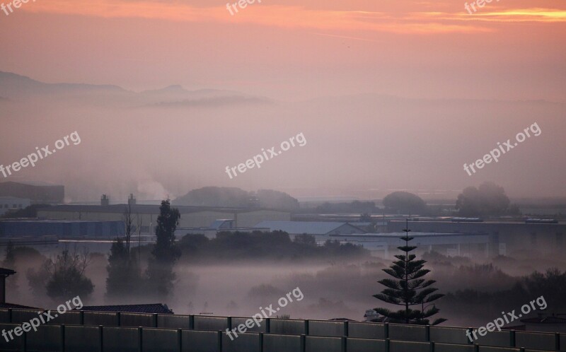 Fog Dawn City Morning Winter