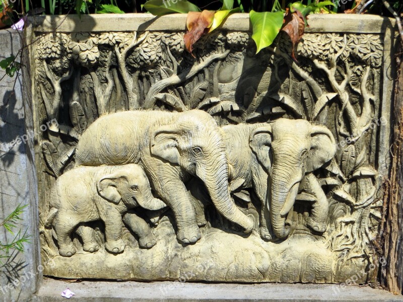 Laos Vanvieng Stone Elephants Sculpture