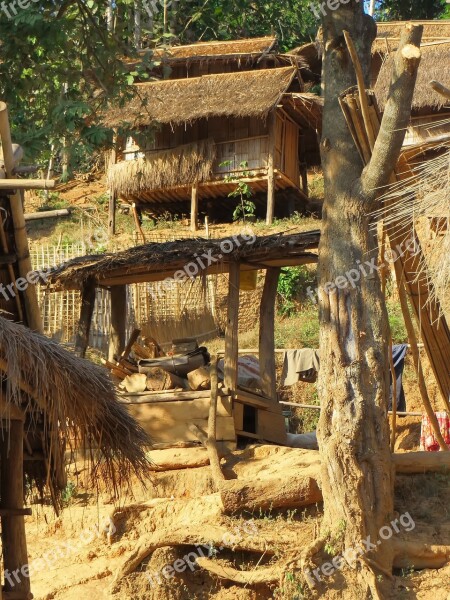 Laos Village Rural Highlands Huts