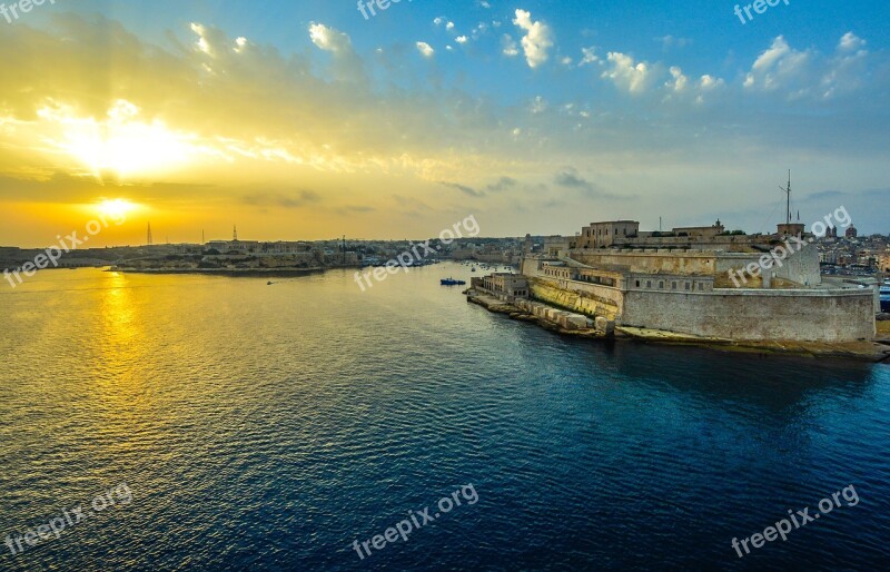 Malta Valetta Harbor Sunrise Sea