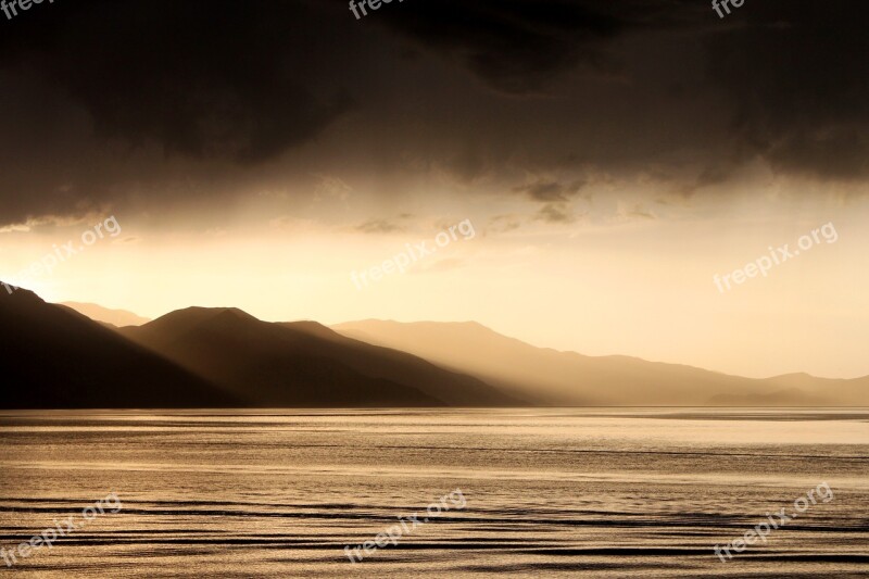 Sunset Mountain Landscape Solar Horizon Line