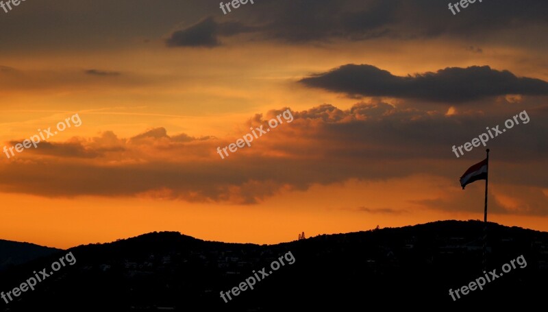 Hungarian Flag Sunset Clouds Buda Hills Free Photos