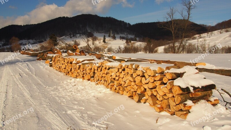 Firewood Winter Snow Country Woodpile