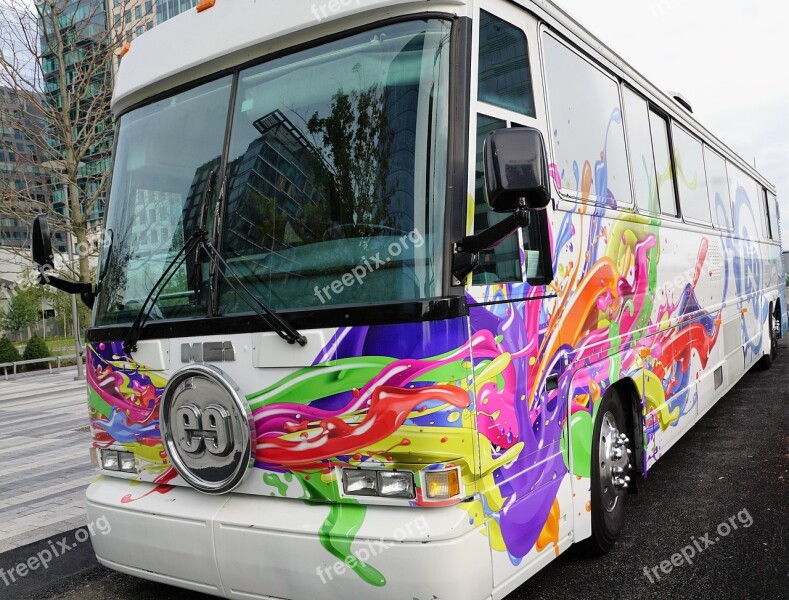 Bus Colorful White Vehicle Boston