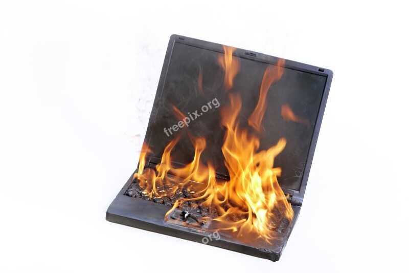 Laptop Burning Fire Stress Support