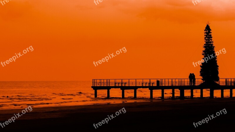 Pier Quay Beach Sunset Christmas Tree