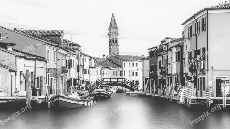 Italy Venice Channel Venetian Canal Black And White Photo