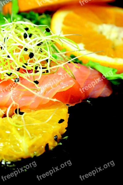 Salad Orange Salmon Eating Meal