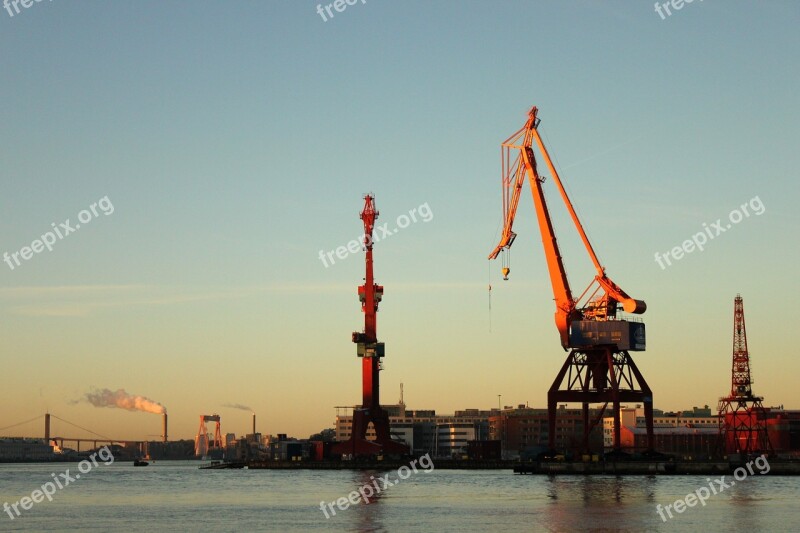 Gothenburg Port Cranes Crane Morning Sun