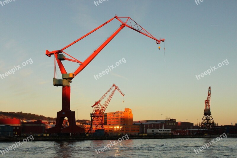 Gothenburg Port Cranes Crane Morning Sun