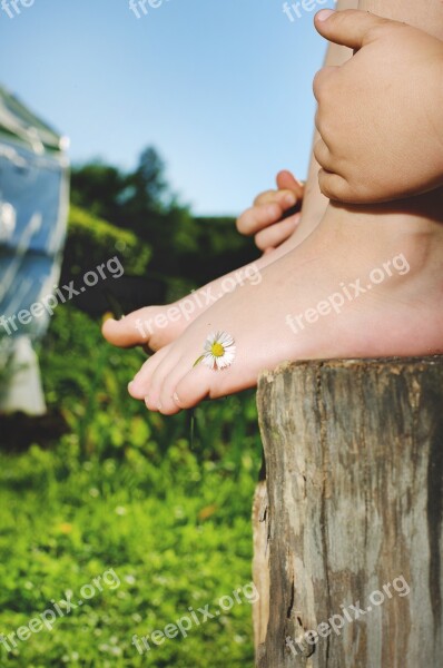 Child Foot Flower Sitting Barefoot