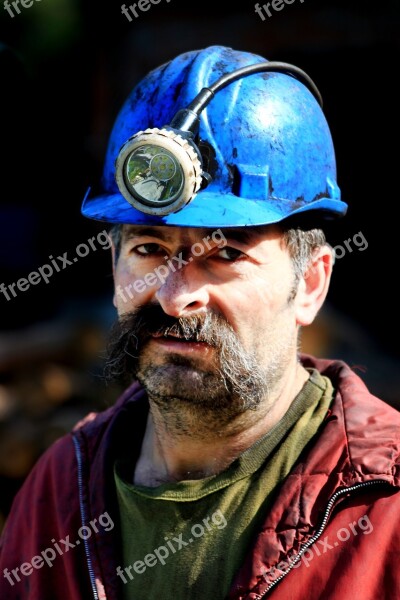 Miner Helmets Worker Portrait Human