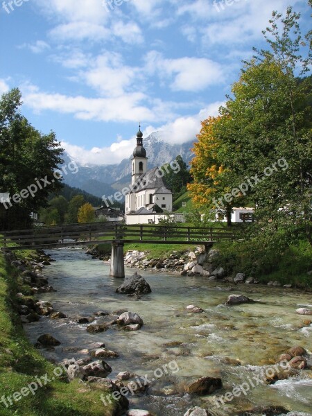 Autumn Church View Mountains Ramsau