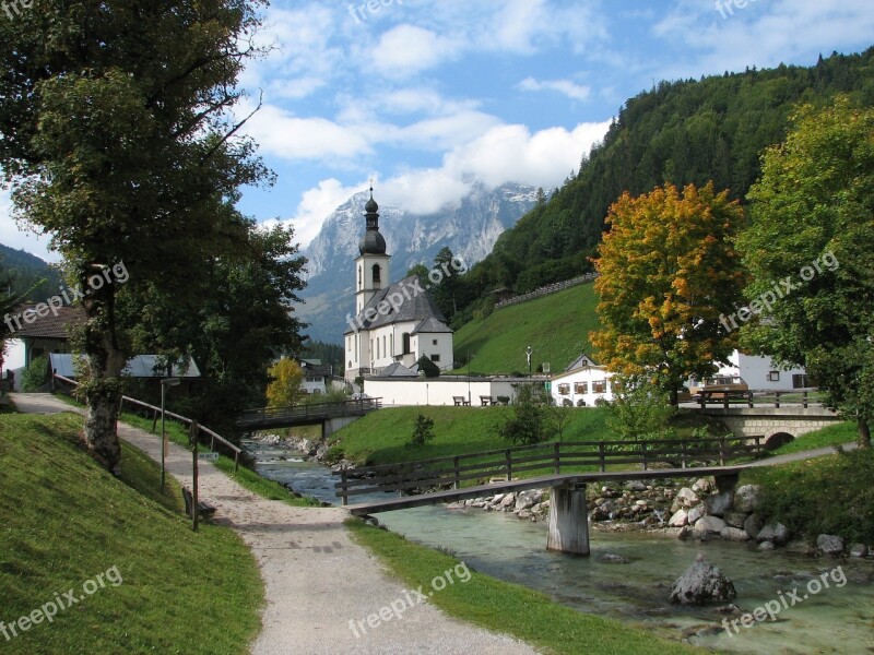 Autumn Ramsau Church Mountains Germany