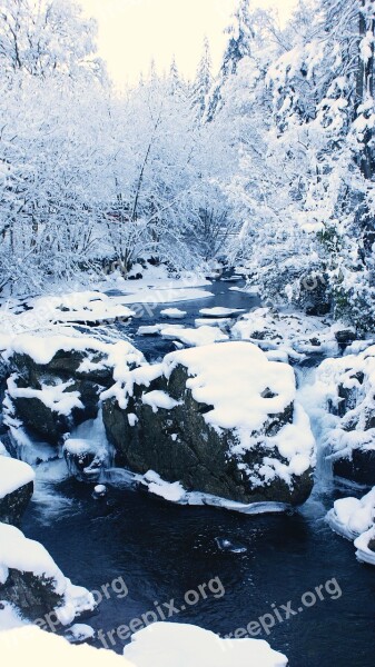 Snow Rocks Lake Nature Winter