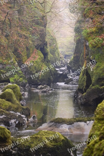 Fairyglen Waterfall Wales Nature Landscape