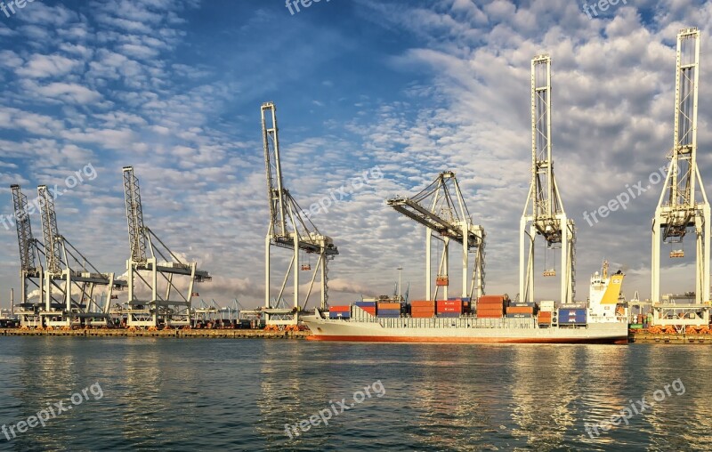 Rotterdam Port Crane Sky Clouds