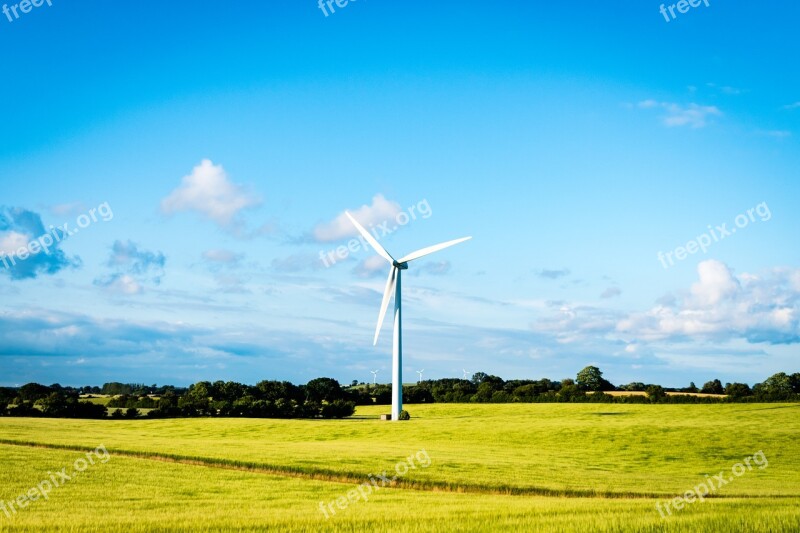 Windmill Field Sky Landscape Nature