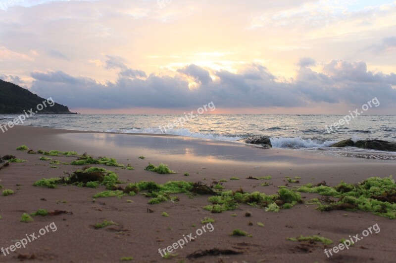 Beach Sunset Marine Solar Clouds