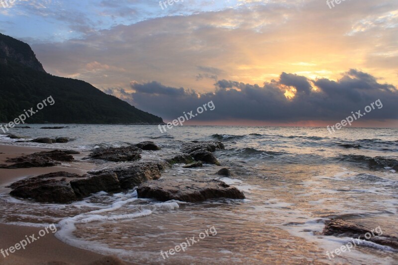 Sunset Marine Beach Landscape Clouds