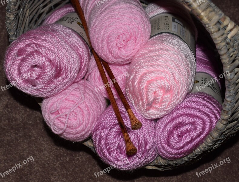 Pink Yarn Knitting Needles Basket Pink Knitting