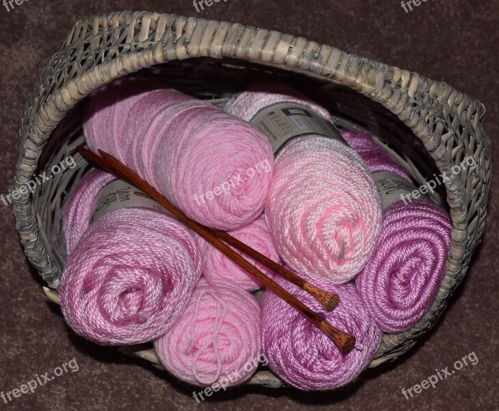 Pink Yarn Knitting Needles Basket Pink Knitting