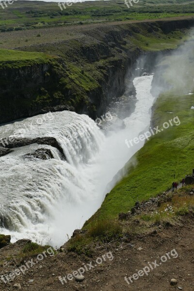 Iceland Gullfoss Waterfall Landscape Nature