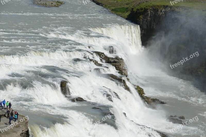 Iceland Gullfoss Waterfall Landscape Nature