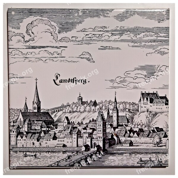 Tile Landsberg Am Lech Germany Old Town Motif Historically