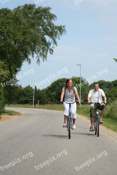 Couple Cyclists Summer Bicycles Ride