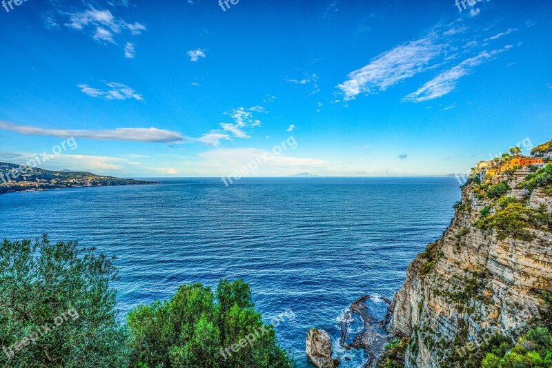 Amalfi Hillside Sea Mediterranean Blue