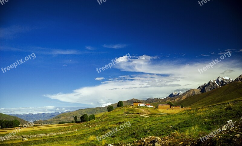 Tibet Scenery Cangzhai Blue Sky And White Clouds Free Photos