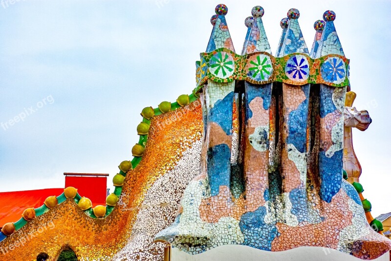 Gaudi Building Barcelona Casa Balto Roof