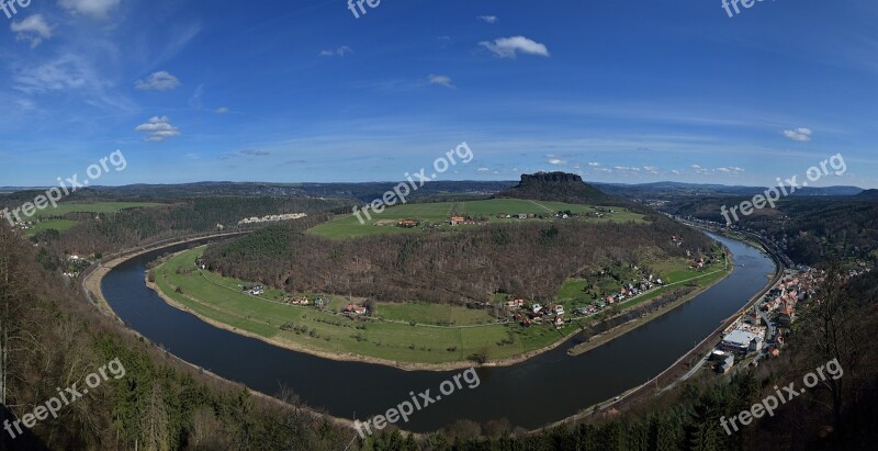 Elbe Mesa Lilienstein Landscape River Cirve