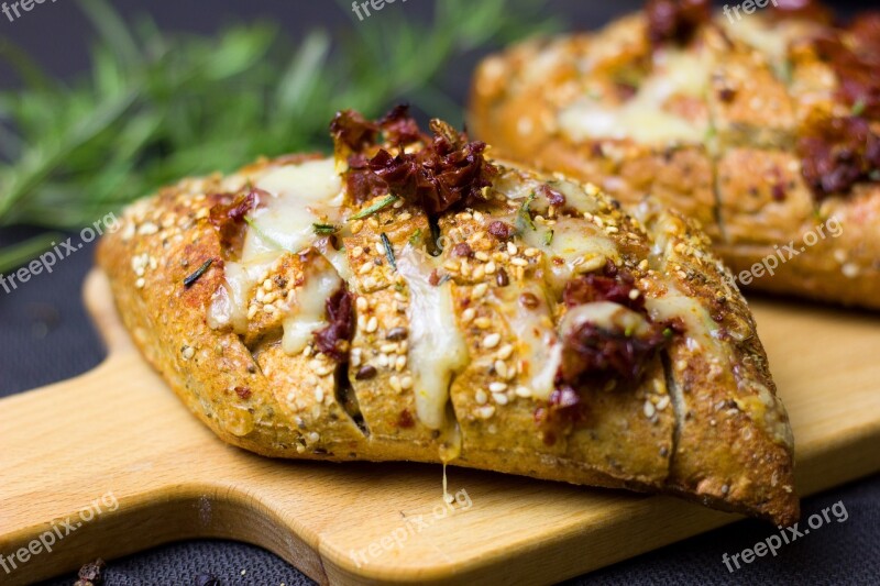 Bread Cheese Tomatoes Baked Herbs Rosemary