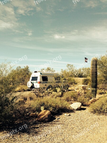 Camping Arizona Desert Camper Van Free Photos