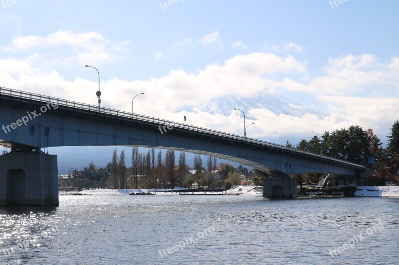 Japan Mt Lake Bridge Winter