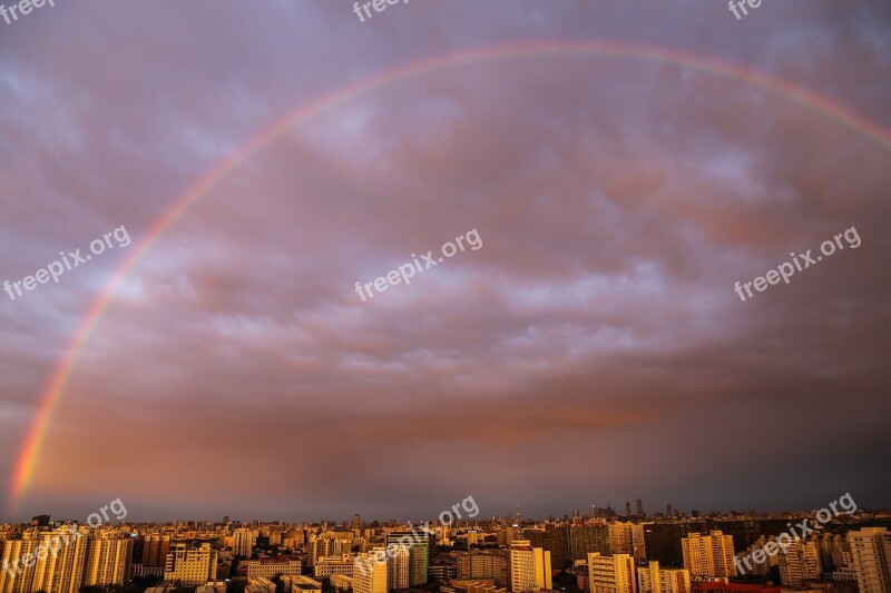 Rain Rainbow Pink Clouds The Urban Landscape Free Photos