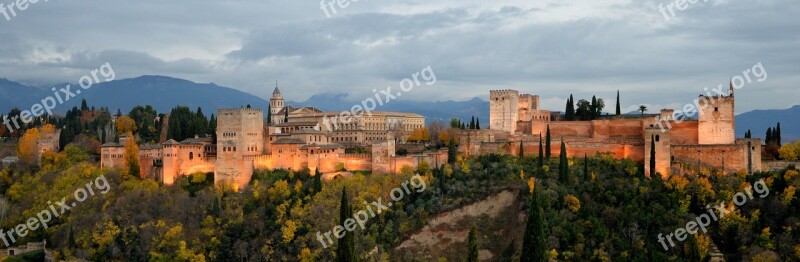 Landscape Alhambra Autumn Palace Fortress Complex