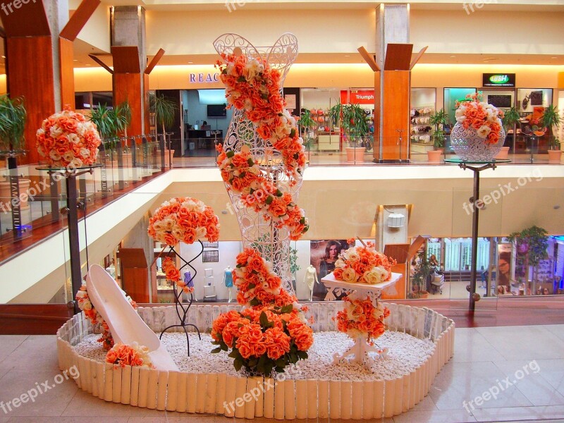 Mall Floral Arrangement Flowers Orange Floor