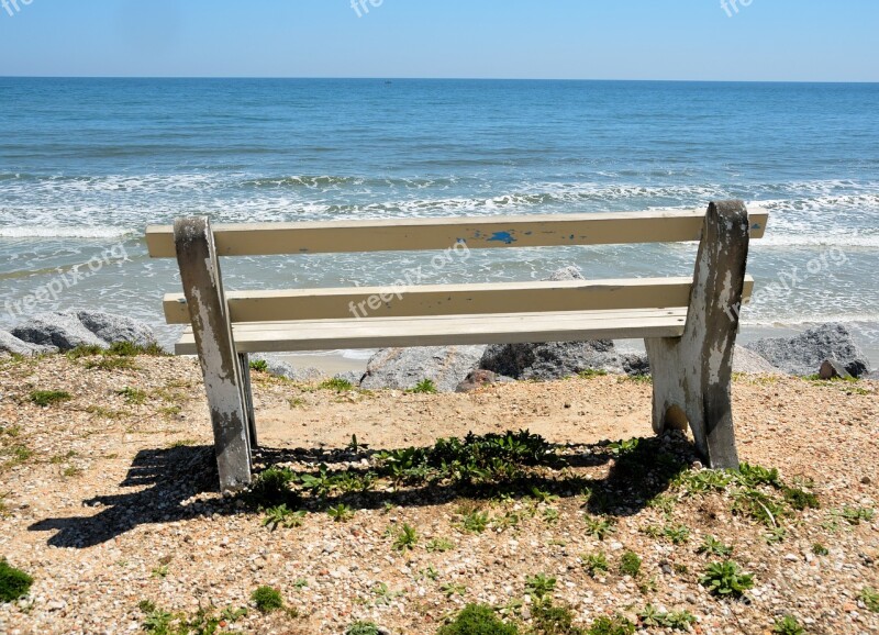 Bench Seat Beach View Seascape Outdoors