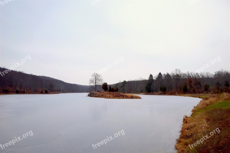 Blue Mountain Lake Water Frozen Lake Landscape