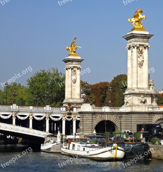 Paris Columns Bridge France Architecture