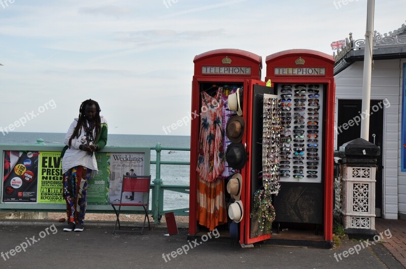 Beach Phone Booth Mood Red Vacations