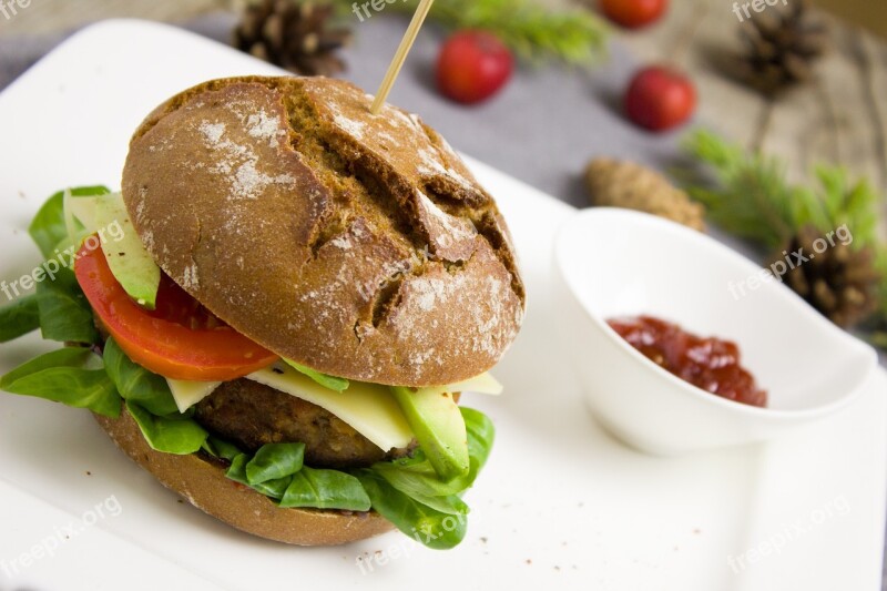 Burger Tomato Salad Healthy Vegetarian