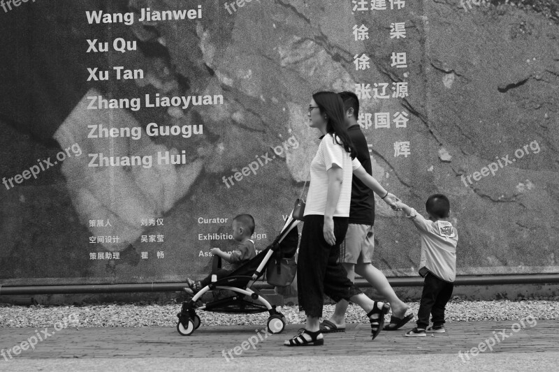 Family Street Black And White Photograph Asia Kids