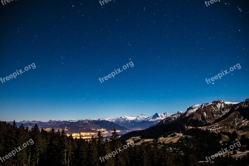 Starry Sky Star Mountains Long Exposure Evening Sky