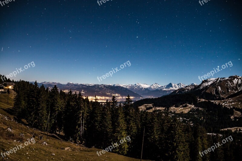 Starry Sky Star Mountains Long Exposure Evening Sky